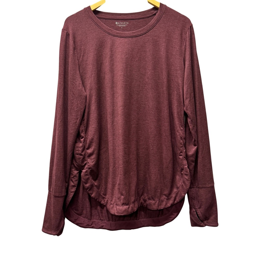 Athleta Long Sleeve Womens L Uptempo Ruched Top Maroon Activewear Athleisure